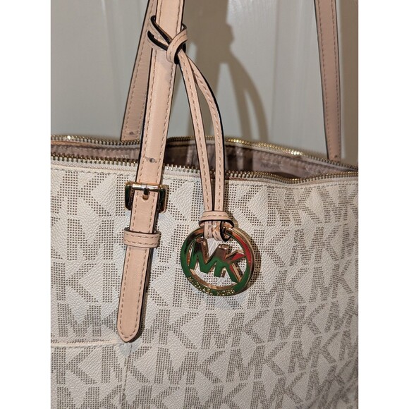 Michael Kors Jet Travel Set Top Zip Signature Monogram Tote - Vanilla - Picture 9 of 10